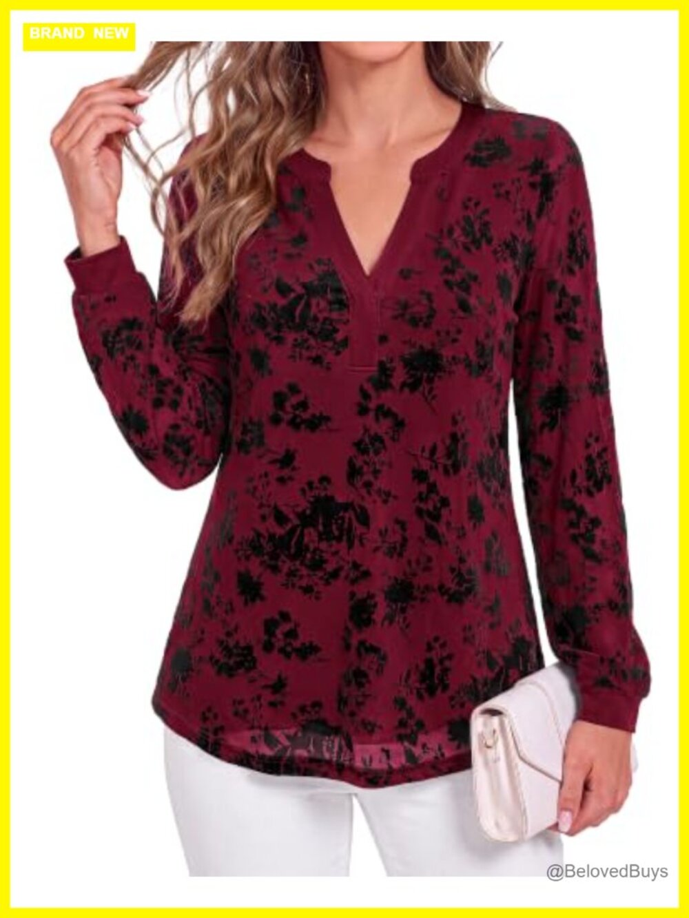 Women's Floral Sheer Mesh Long Sleeve Blouse V-Neck Tunic Top